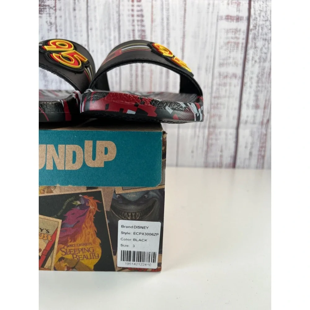 Disney Cars Lightning McQueen Slides Sandals Boys Size 3 Black Red Ground Up